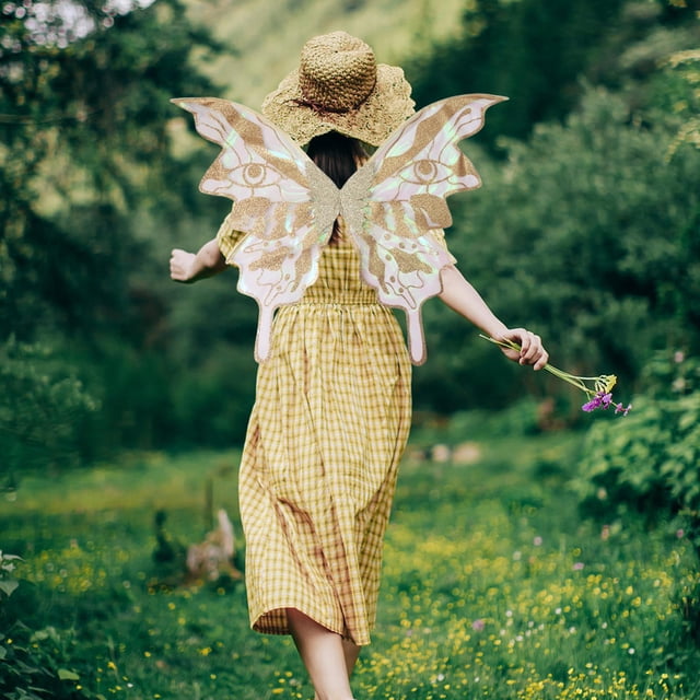 Disfraz de Princesa con de Mariposa para Fiestas Temáticas, Festivales Y Representaciones Teatrales. Oro