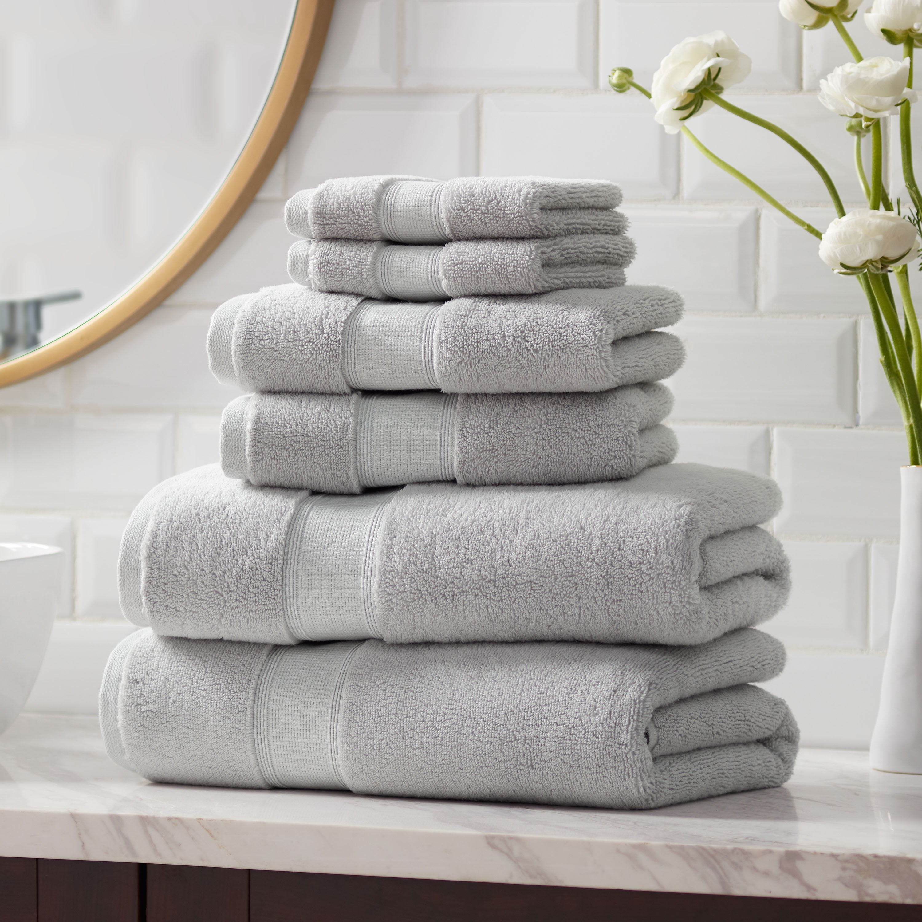 Noble House Ultra Soft 100% Cotton Extra Heavy Hotel & Spa Feel 6pc Bath  Towel Set Bathroom 2 Bath Towels 2 Hand Towels 2 Washcloths - Gray
