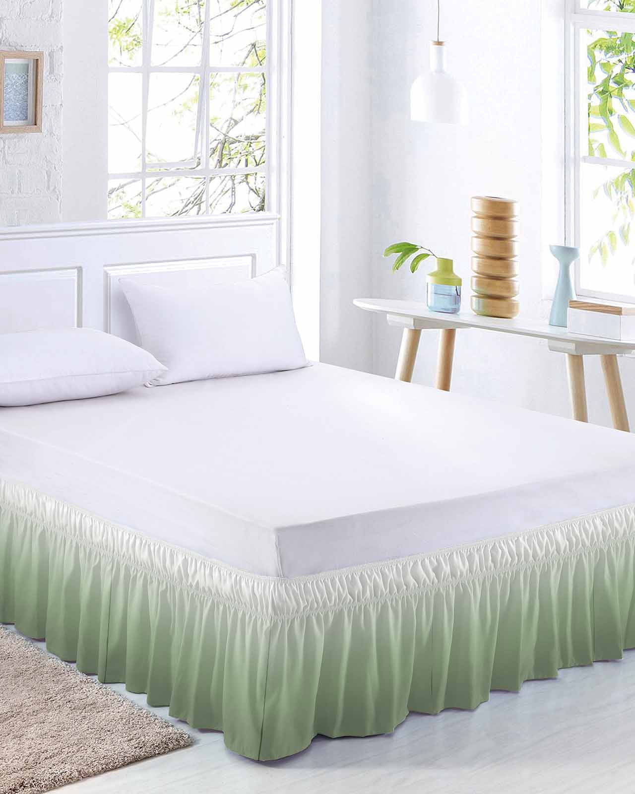 Sage Green Ombre Bed Skirt King Size, Modern Sage Green Abstract Art Wrap Around Bed Skirting with Adjustable Elastic Strap, Dust Ruffle Pleated Bedskirts 16 Inch Drop for Bedroom King Beds