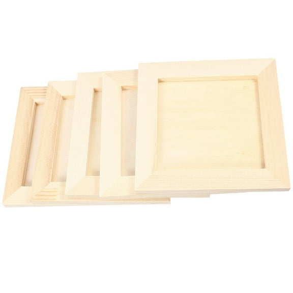 PAMINGONO 5Pcs Khaki Square Clay Picture Frames Unfinished Wood For Diy Painting Home Use