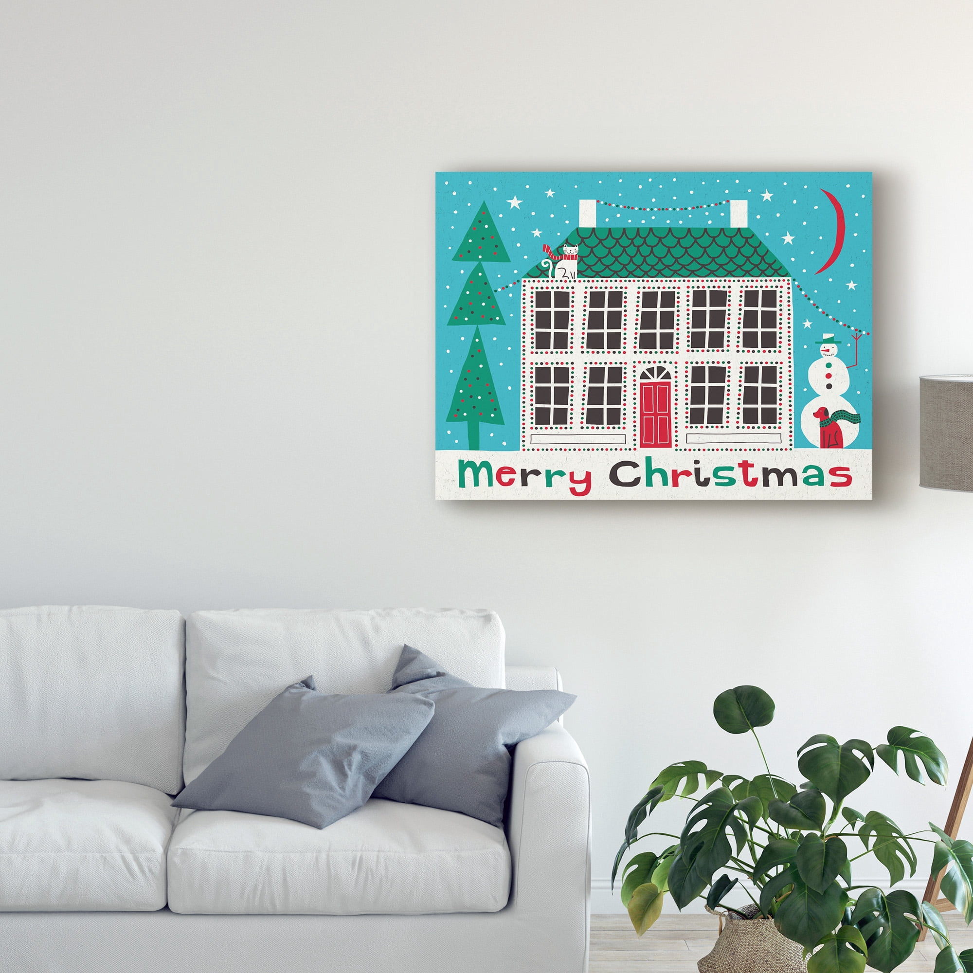 Trademark Fine Art 'Jolly Holiday Home on Blue Merry Christmas' Canvas Art by Michael Mullan
