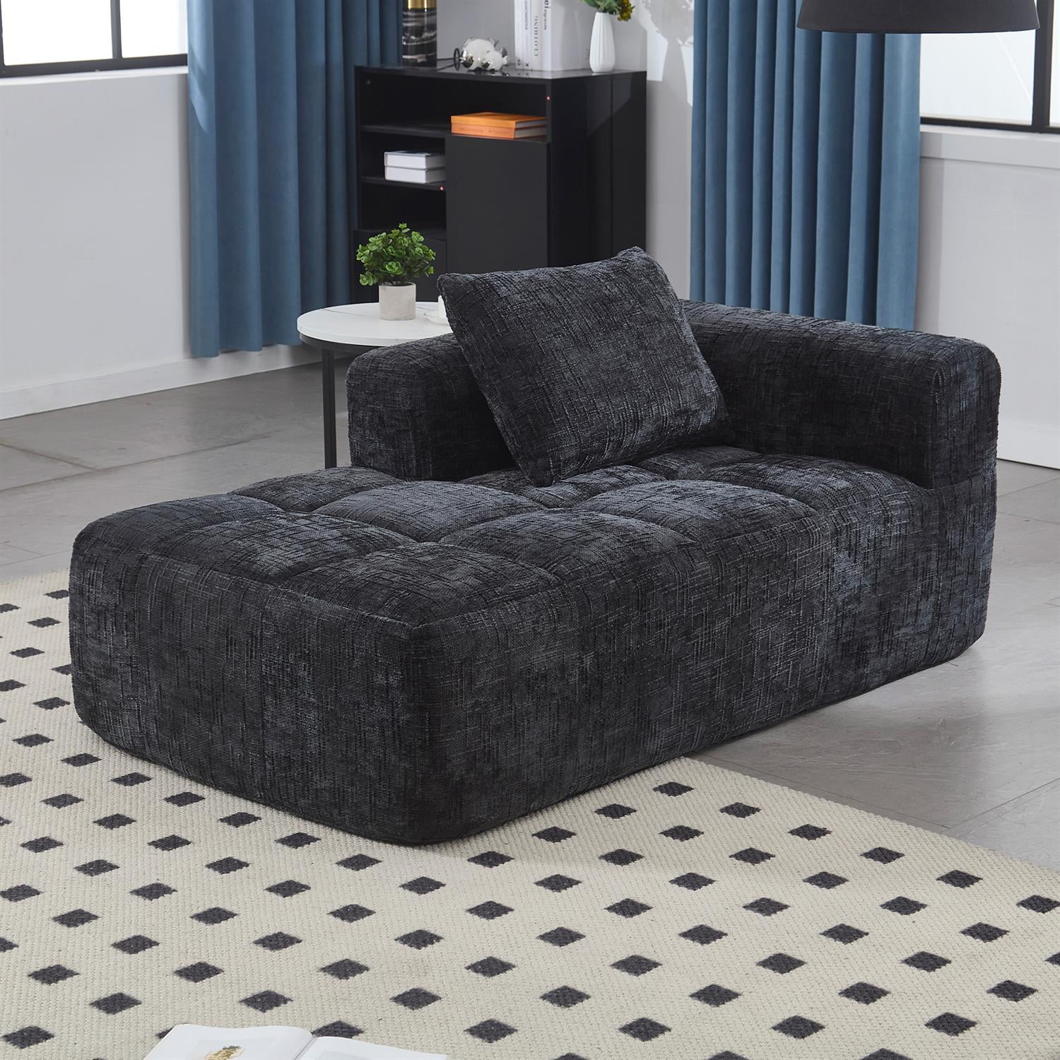 Demi Bonn 62" Plush Chenille Loveseat Sofa, Modular Sleeper for Living Room, Bedroom, Apartment Lounge, Stylish & Comfortable Couch, Black