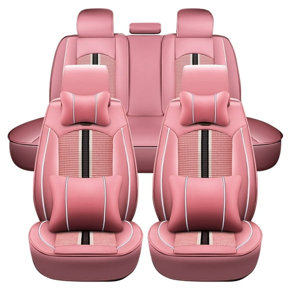 Maidao Universal Car Seat Covers Waterproof for Jeep for Wrangler Unlimited 1986-Present 5 Seats Front Rear Cushion Protector with Pillow and Headrest Pink