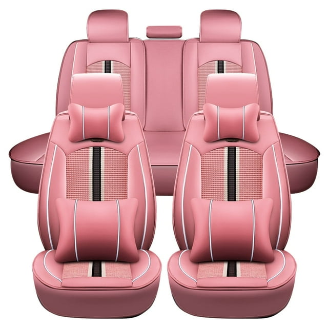 Maidao Universal Car Seat Covers Waterproof for Volkswagen for Jetta GLI 2018-Present 5 Seats Front Rear Cushion Protector with Pillow and Headrest Pink