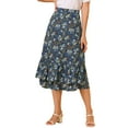 thumbnail image 1 of Unique Bargains Jupe Midi pour Femme à Imprimé Floral, Taille Élastique, Ourlet à Volants, 1 of 8