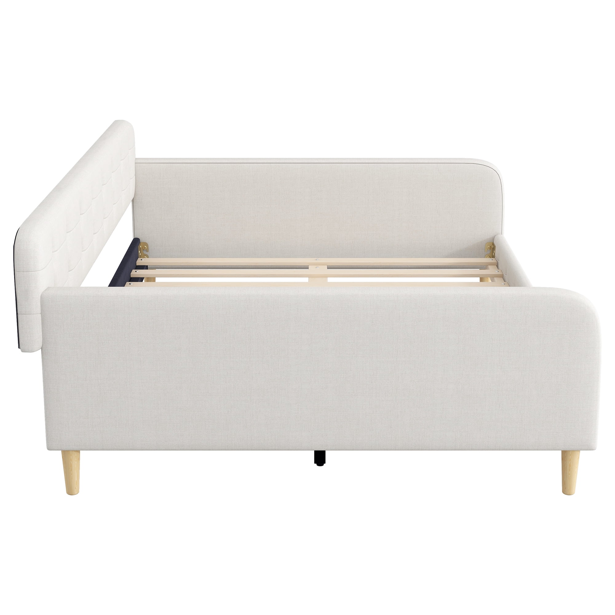 Euroco Upholstered Queen Size Daybed, Linen Sofa Bed, White
