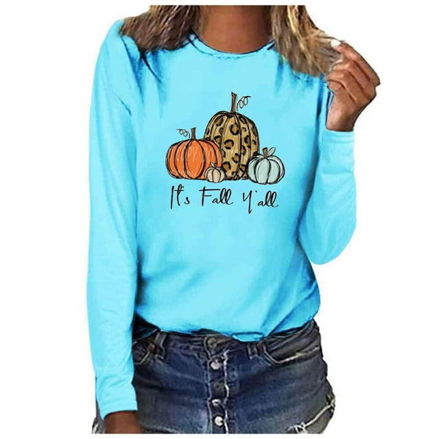 Babysbule Hauts d'Automne pour Femmes C'est l'Automne Yall Femme Col Rond Imprimé Chandail Hauts Manches Longues Blouse