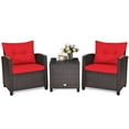 thumbnail image 4 of BLACK JAGUAR 3PCS Wicker Cushioned Conversation Set Outdoor Rattan Furniture w/Red Cushions, 4 of 7