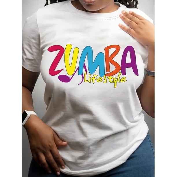 Women's Breathable Fitness Tee Top, Art Letter Print Stretchy Round Neck Short Sleeve Casual Sports Camisetas para mujer, lindas camisetas con estampado gráfico, de manga corta, estilo casual, para ve