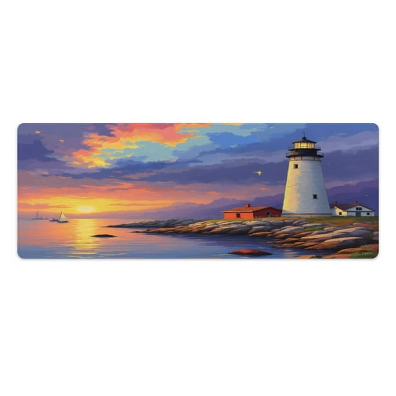 Lighthouse at Sunset 2 PCS Anti Fatigue Rugs Pvc Non Skid Waterproof Floor Mat Cushioned Comfort Standing Kitchen Mats for Floor