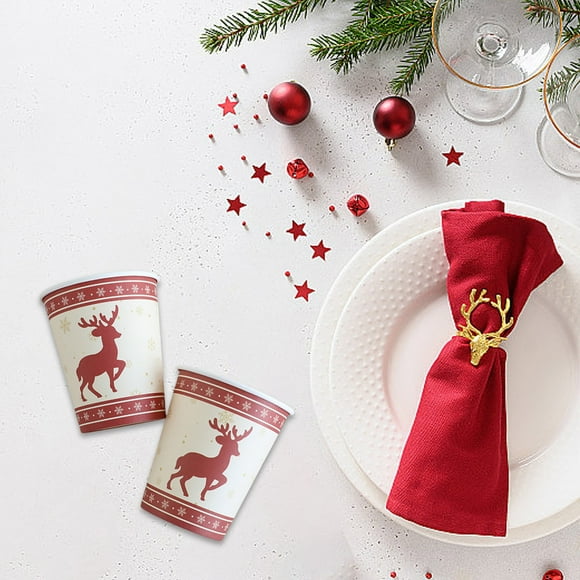 Boovnll 10 Christmas Plates and Cups Mini Mouthwash Cup Disposable Bathroom Cup Small Paper Plates Cup Drinking Cup Home Office Travel Picnic Party Supplies Plates Cup, Christmas Decorations