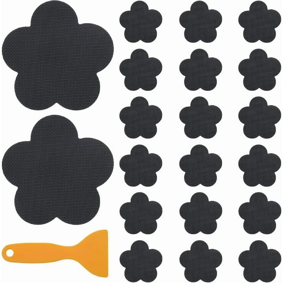 20Pcs Non Slip Shower Stickers Black Flower Adhesive Bathtub Sticker Decals Tubs Safety Shower Treads with Scraper for Bathroom Bathtub Shower Floor Ladders Stairs Swimming Pool