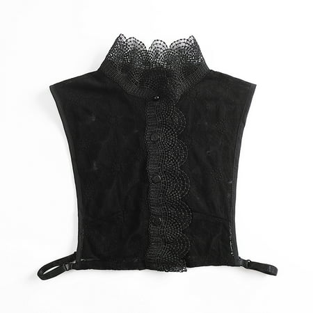 Women European Style Vintage Half Shirt Floral Lace Splicing Detachable Dickey Hollow Out Ruffled Stand-up False Collar Black Blouse Top
