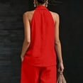 thumbnail image 4 of Cotton Linen Halter Tops for Women Flowy Sleeveless Loose Fitting Tank Top Beach Summer Casual Plain V Neck T Shirts Red M, 4 of 8