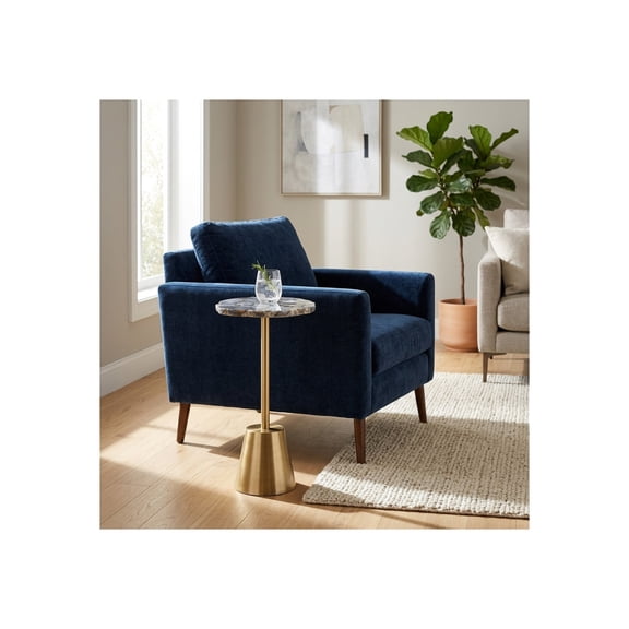 Round End Table, Side Table, or Small Night Stand for Room Decor - Metal Accent Table with Rough Edge Agate Top Ideal for Small Spaces - Refined Table for Office, Bedroom, or Living Room - 24" Gold