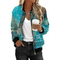 thumbnail image 3 of Feancey Womens Bomber Jackets Vintage Ethnic Printed Lightweight Zip Up Jacket Elastic Ribbed Casual Windbreaker 2025 Fall Lightweight Flight Varsity Jackets Daily Sales,Green,S, 3 of 6