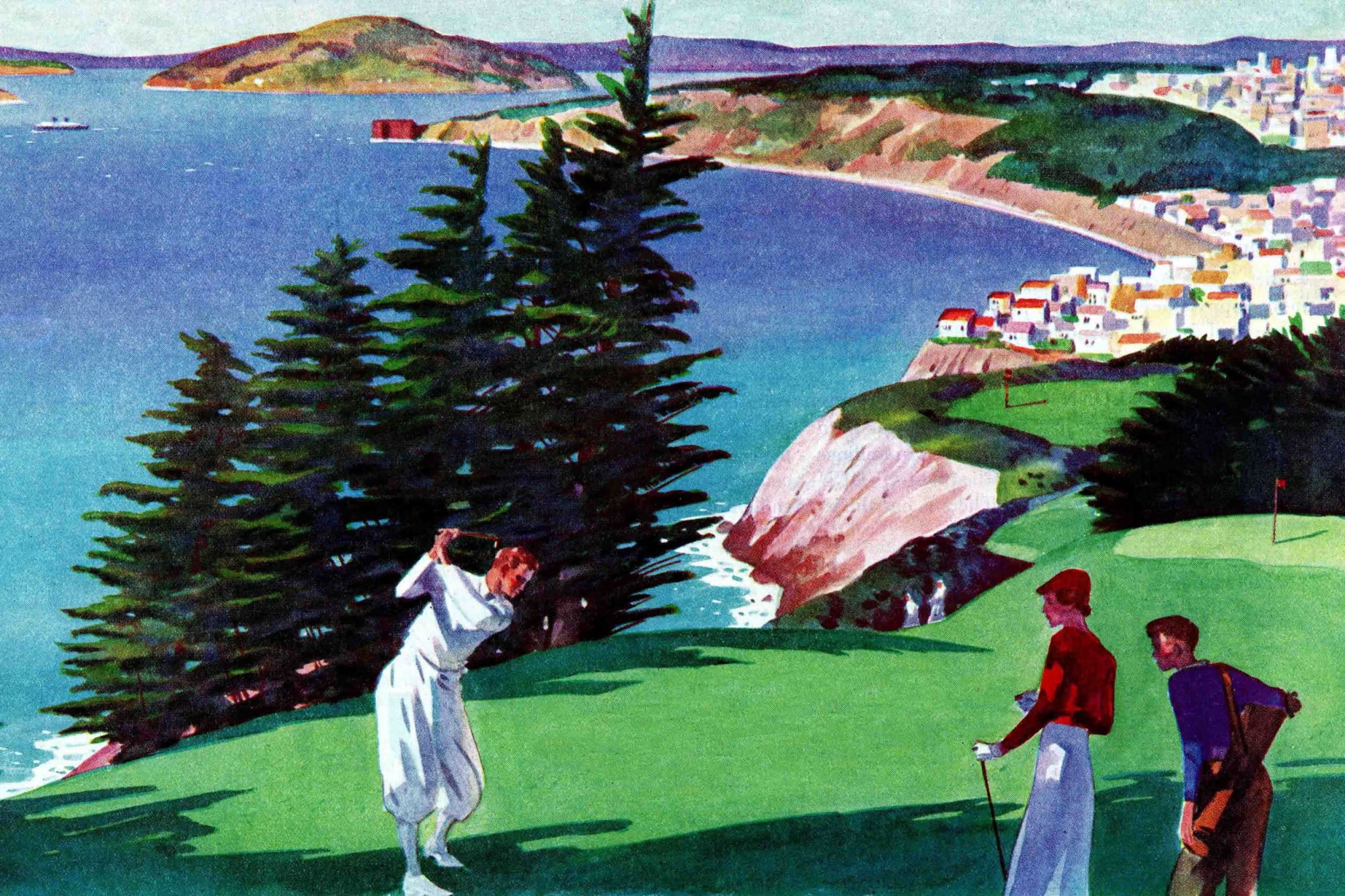 Marmont Hill Inc Marmont Hill - "Golfing in San Francisco" by Artist Unkown Painting Print on Canvas - Multi-color