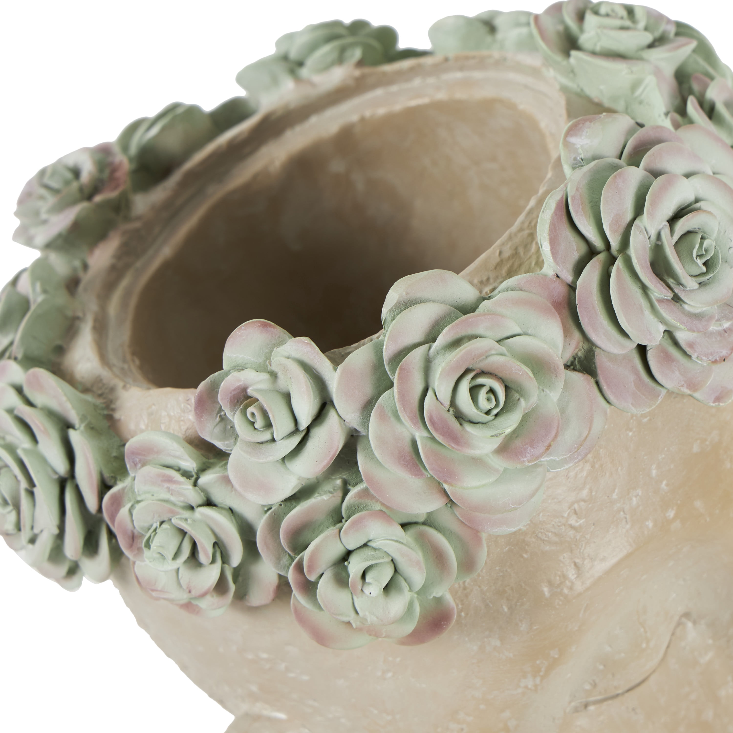 DecMode 9" x 14" Bust Beige Resin Woman Planter with Flower Crown and Blue Top