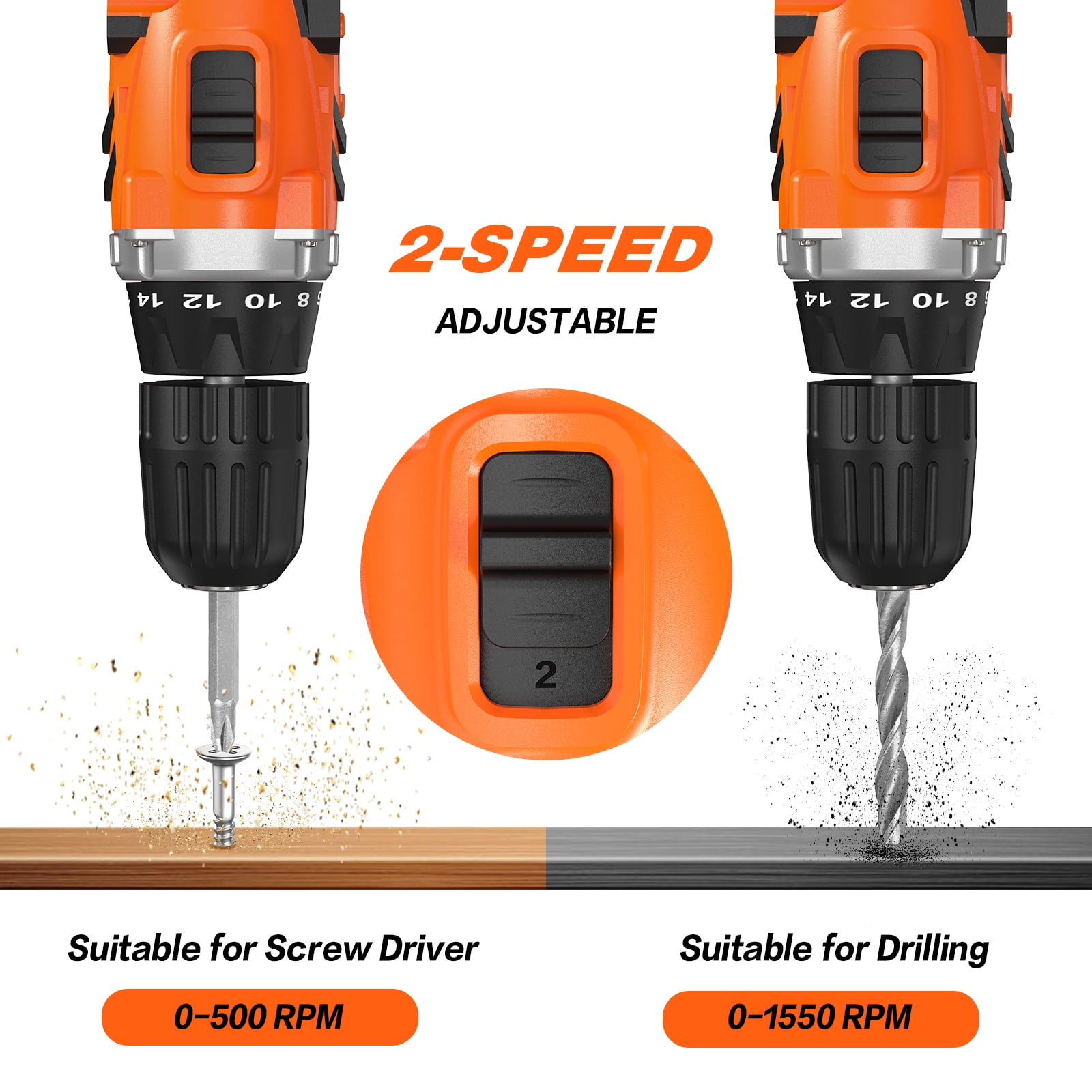 NEXPOW 24V Cordless Drill-Brushless Power Drill Set, 3/8" Keyless Chuck,18+1 Position Electric Drill, 2-Speed Transmission Tool Drill with 2Battery&Fast Charger