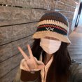 thumbnail image 6 of Knitted Hat for Women Striped Fisherman Hat Ethnic Color Contrast Cap Fashion Female Hat Teens Headwear, 6 of 9