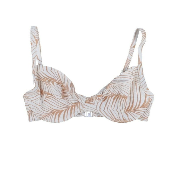 Roxy Women's Juniors Bikini Bathing Suit Top White Brown Palms Small New