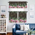 thumbnail image 2 of Spring Pink Roses Kitchen Curtains Sets for Windows 36 Inch Length, Pastoral Eucalyptus Leaves Brown Wooden Rod Pocket Window Treatments Tier Curtains and Valances Set for Bedroom/Bathroom, 2 of 8