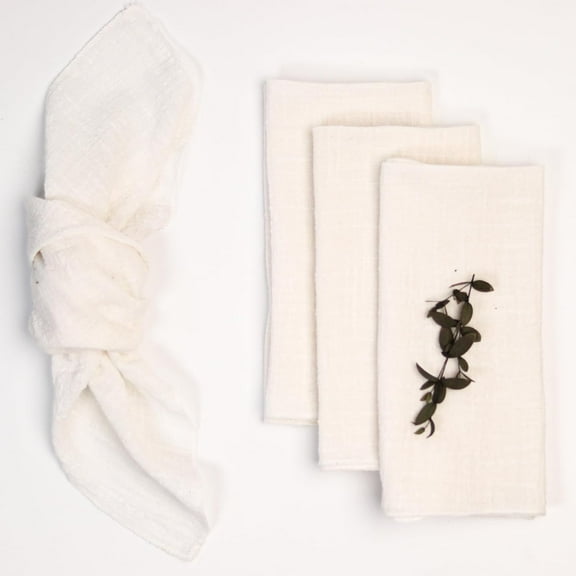 Ksopiavobs Handmade Gauze Napkins 16.5x16.5 Inches 100% Cotton Cloth Napkins, Set of 10 Versatile Handmade Square Rustic Fringe Napkins for Dinner, Wedding and Parties, White