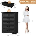 thumbnail image 2 of IDEALHOUSE Dressers 5 Drawer Chest Wide Metal Handle Farmhouse Modern Dresser Storage Organizer, Wood Tall Bedroom Furniture for Living Room, Black, 2 of 7