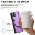 thumbnail image 6 of 2 in 1 Wallet Case for Apple iPhone 12 Pro / 12 6.1", Detachable Magnetic Back Cover Cards Slots Zipper Pocket Ring Holder Magnetic Closure Protective Drop Proof Case Cover for Women Men,Purple, 6 of 11