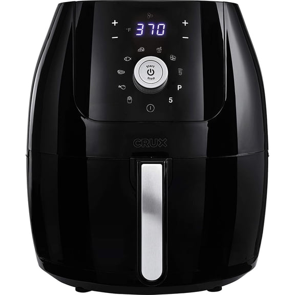 CRUX., Digital Air Fryer, 1700 Watts, 6 Quart, Carrying Handles, Energy Efficient, Non-Stick, Black