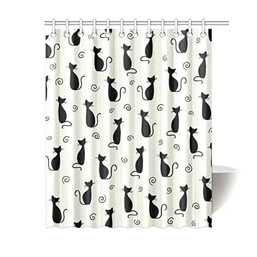 Rylablue Funny Black Cat Shower Curtain, Cat Shower Curtain Rings