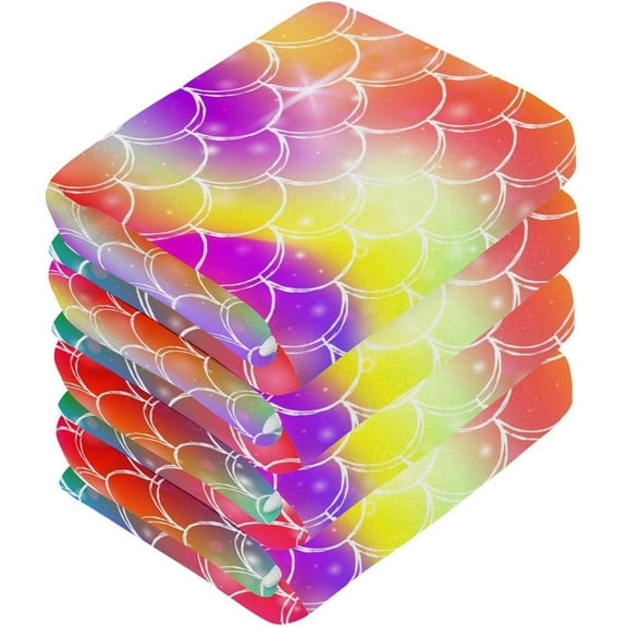 Coolnut 6 PCS Rainbow Mermaid Princess Washcloths, 12 X 12 Inches Cotton Wash Cloths, Highly Absorbent and Soft Face Towels for Bathroom,Gym,Hotel and Spa