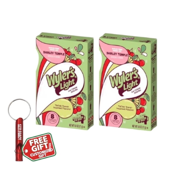 Wyler’s Light Shirley Temple Singles To Go, Sugar-Free Drink Mix, 2 Boxes (16 Total Sticks), Classic Cherry & Ginger Ale Flavor, Low-Calorie On-the-Go Beverage Mix