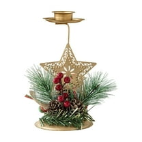 Bfogop Christmas Candle Holders Set, Metal Christmas Themed Metal Holiday Decor with Pine Branches, Pinecones, Red Berries, Candlesticks for Table Decor, Holiday Party, Home Decor
