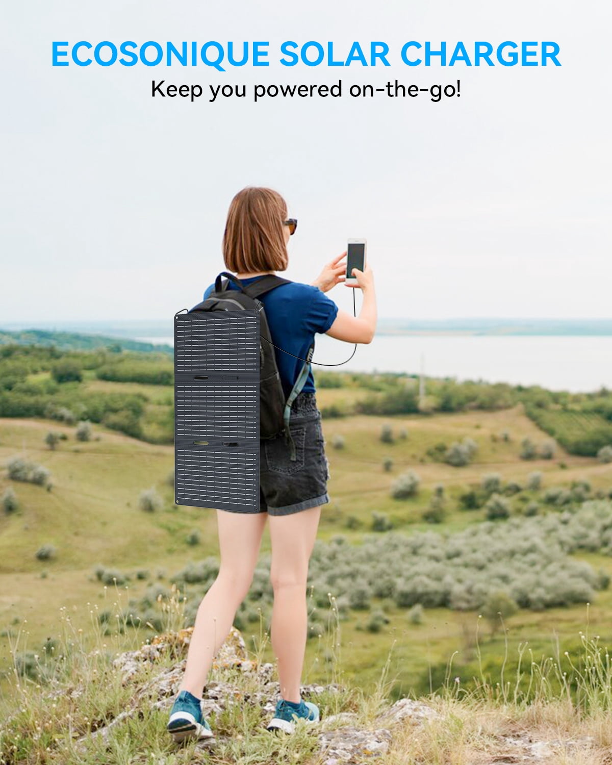 Ecosonique 30W Portable Foldable Solar Panel with USB C & USB A Fast Charging Waterproof for Camping Backpacking Compatible with Cell Phone, iPhone, iPad, Samsung Galaxy, LG, Power Banks