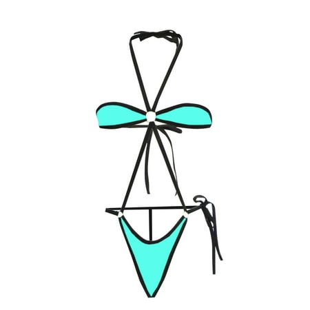 ZQGJB Sheer Mesh Halter Bikini Sets for Women Triangle String Sexy Lingerie Swimsuits 2 Piece Bathing Suit Beach Outfits(A03-Light Blue Free Size)