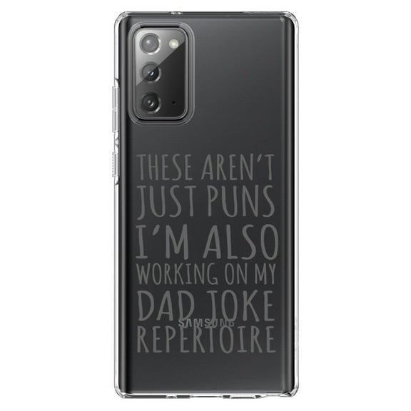 DistinctInk Clear Shockproof Hybrid Case for Samsung Galaxy Note 20 (6.7" Screen) - TPU Bumper Acrylic Back Tempered Glass Screen Protector - Not Just Puns I'm Also Working Dad Joke