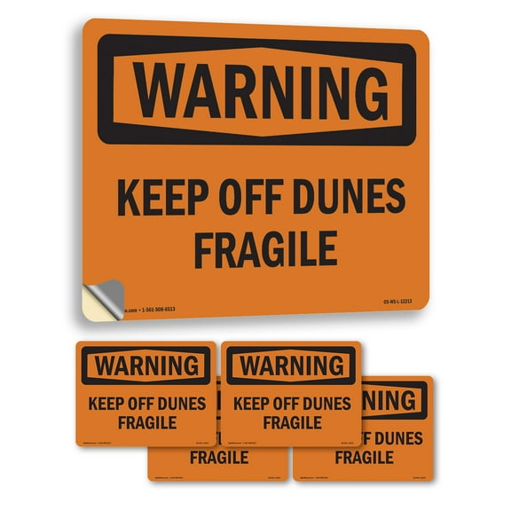 Keep Off Dunes Fragile OSHA WARNING Vinyl Decal Label 7 Inch x 5 Inch - 5 Pack