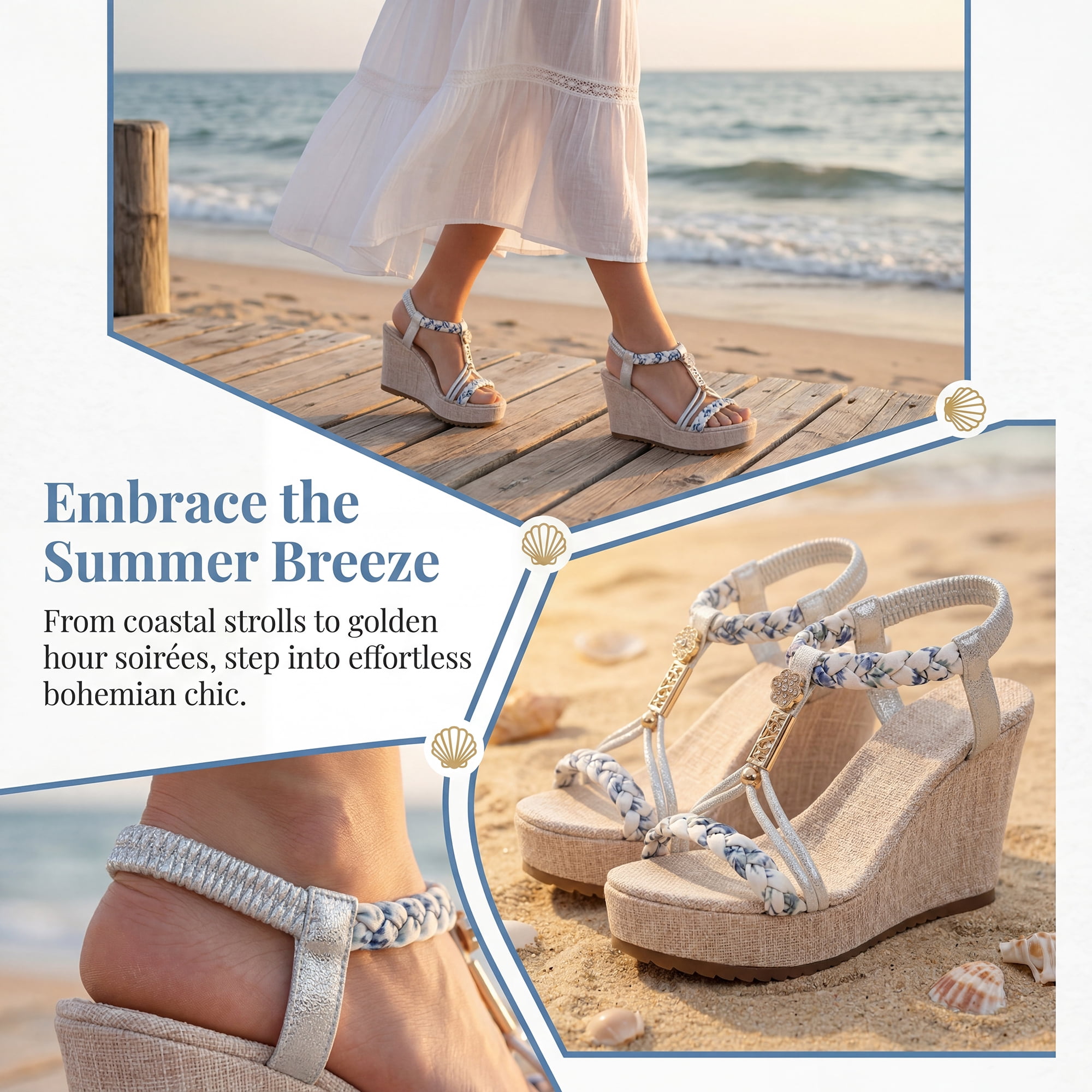 DARING DIVA Women's Stylish Bohemia Pull on Platform Wedge Heel Sandals Silver 10