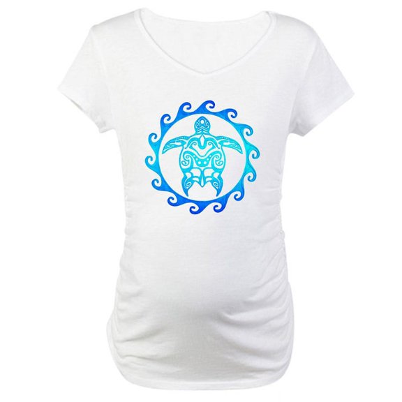 CafePress - Blue Tribal Turtle Sun Maternity T Shirt - Cotton Maternity T-shirt, Cute & Funny Pregnancy Tee