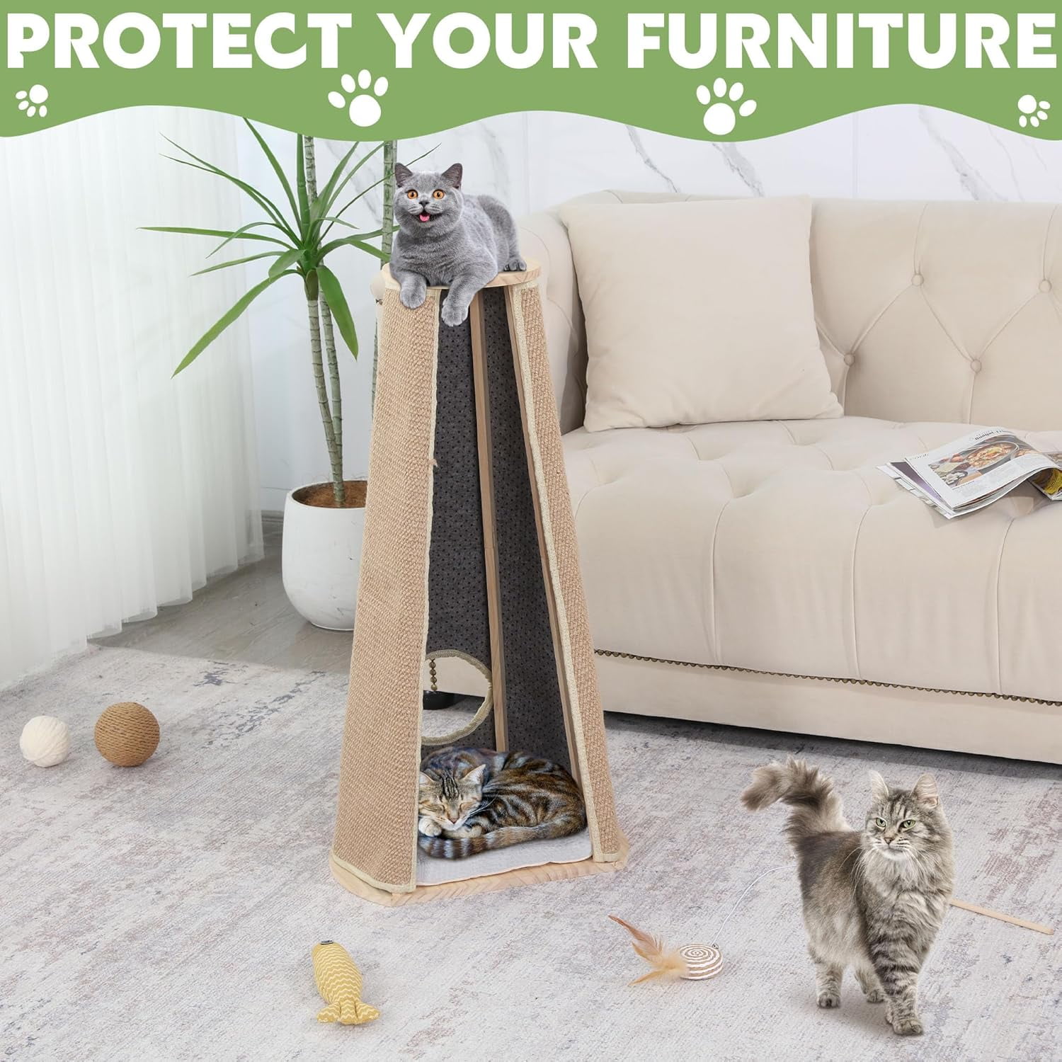 Tall Cat Scratching Posts for Indoor Cats, Premium Sisal Rope Scratch Posts for Kitten and Adult Cats, Scratcher Post Tree Kitten Interactive Toy to Protect Your Furniture for Cats at All Ages