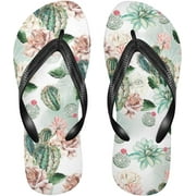 Bestwell Watercolor Cactus Flip Flops Sandals for Women/Men, Soft Light Anti-Slip for Comfortable Walk, Suitable for House, Beach, Travel - XS