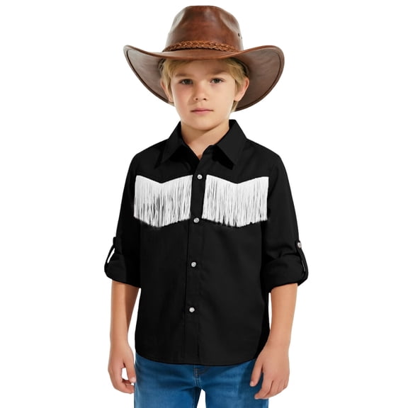 LYHaoo Kids Boys And Girls Fringe Western Shirts Button Down Shirts Cowgirl Long Sleeve Tassel Shirts,5-6 Years