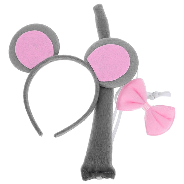 Conjunto de disfraz de ratón de 3 piezas: incluye orejas de ratón, diadema, pajarita y cola de ratón, accesorios de ratón para Halloween, disfraces, fiestas, cosplay y eventos temáticos