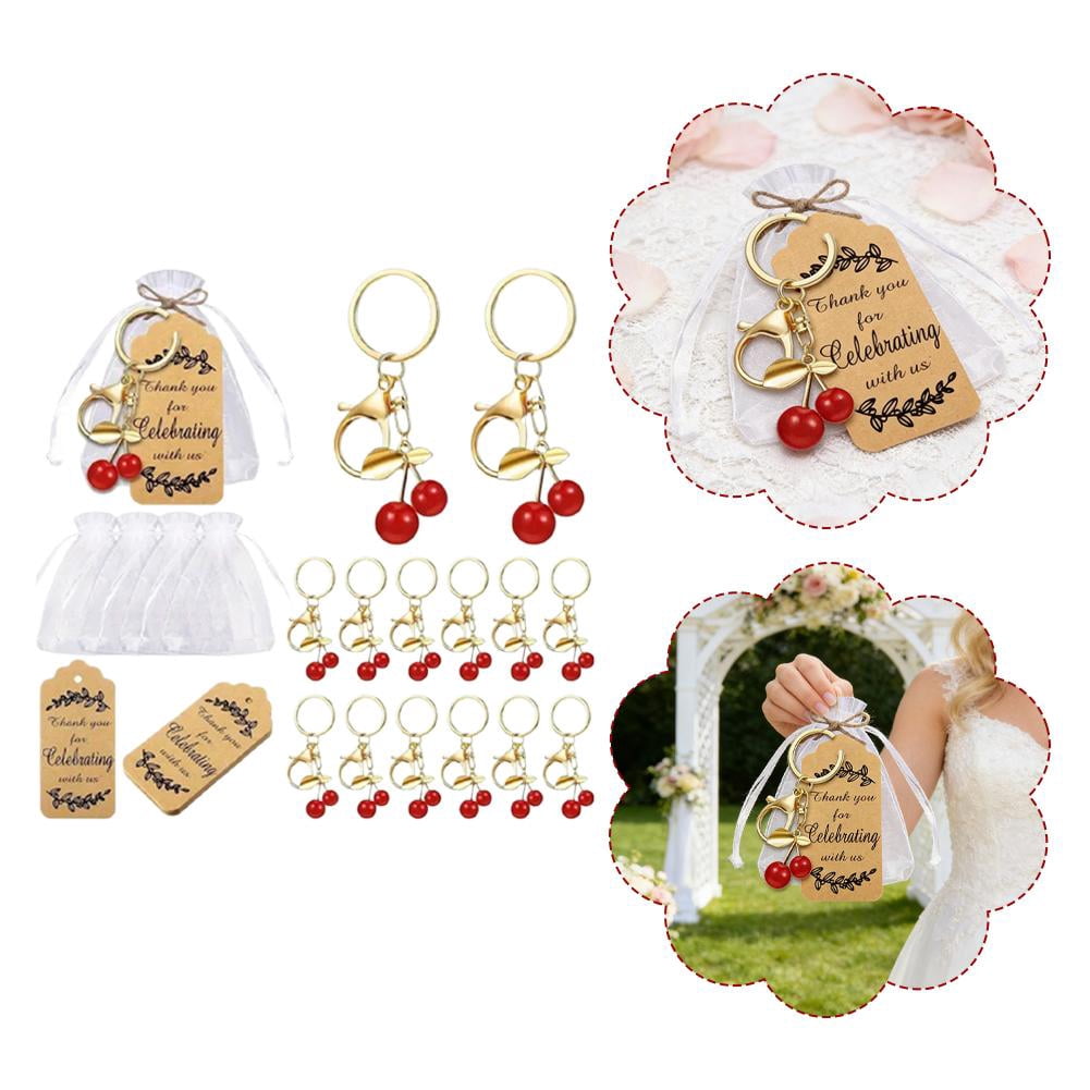20pcs Red Rose Keychain Party Favors Set, Rose Keyring Gifts Flower Key Ring with Kraft Tags Organza Bag for Valentine's Day Wedding Bridal Guests Souvenir Birthday Baby Shower