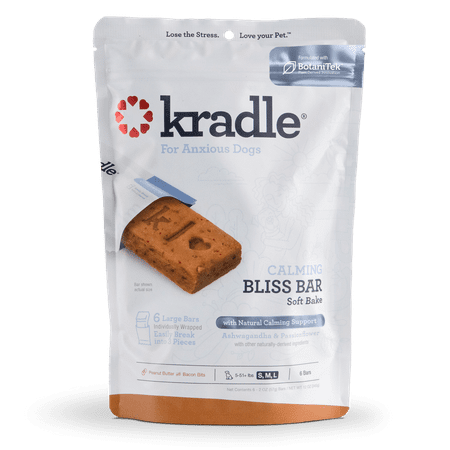 UPC: 0850015561511 | Kradle Calming Bliss Bar Soft Bake Dog Bars Peanut Butter Bacon Flavor 6 Dry Bar Treats 12oz Bag