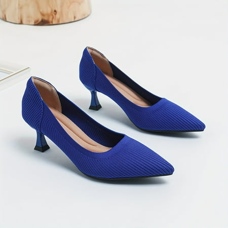 

Womens Pointed Toe Kitten Heel Pumps - Lightweight Comfortable Slip-on Solid Color Fabric Upper Rubber Sole Casual Low Heel Shoes for Work and Everyday Wear Summer Essential