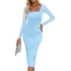 thumbnail image 1 of Vestido PRETTYGARDEN midi fruncido de manga larga azul claro XXL, 1 of 8
