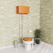 Antique Light Oak Wood High Tank Pull Chain Toilet Round Porcelain Bowl 70" Renovator's Supply