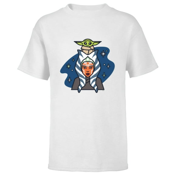 Star Wars Ahsoka Tano and Grogu The Mandalorian Night Cute - Short Sleeve T-Shirt for Kids - Customized-White